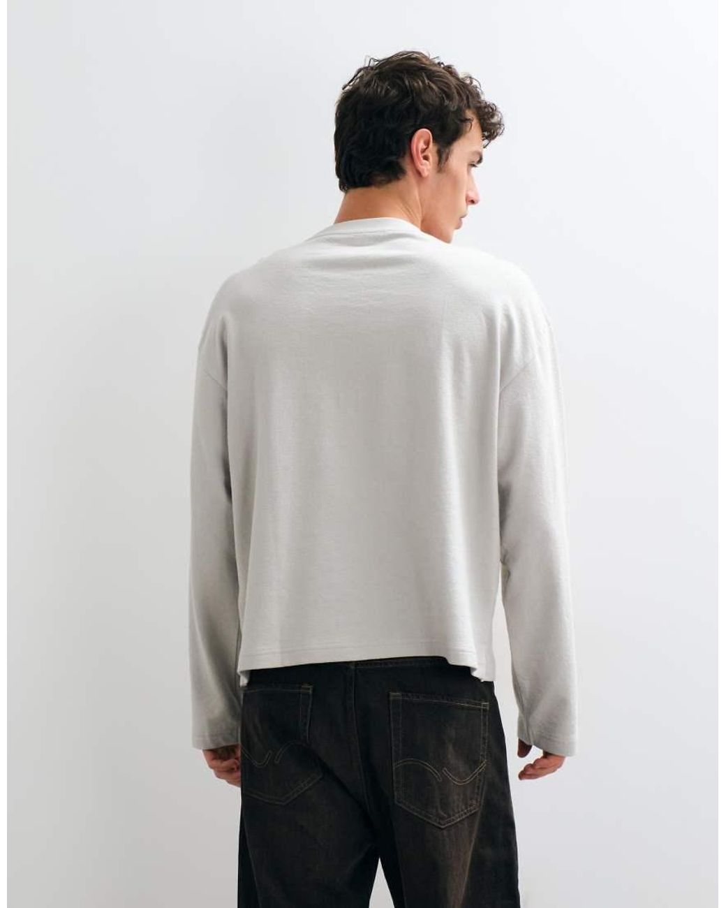 ASOS Gray Boxy Oversized Long Sleeve T-shirt for men