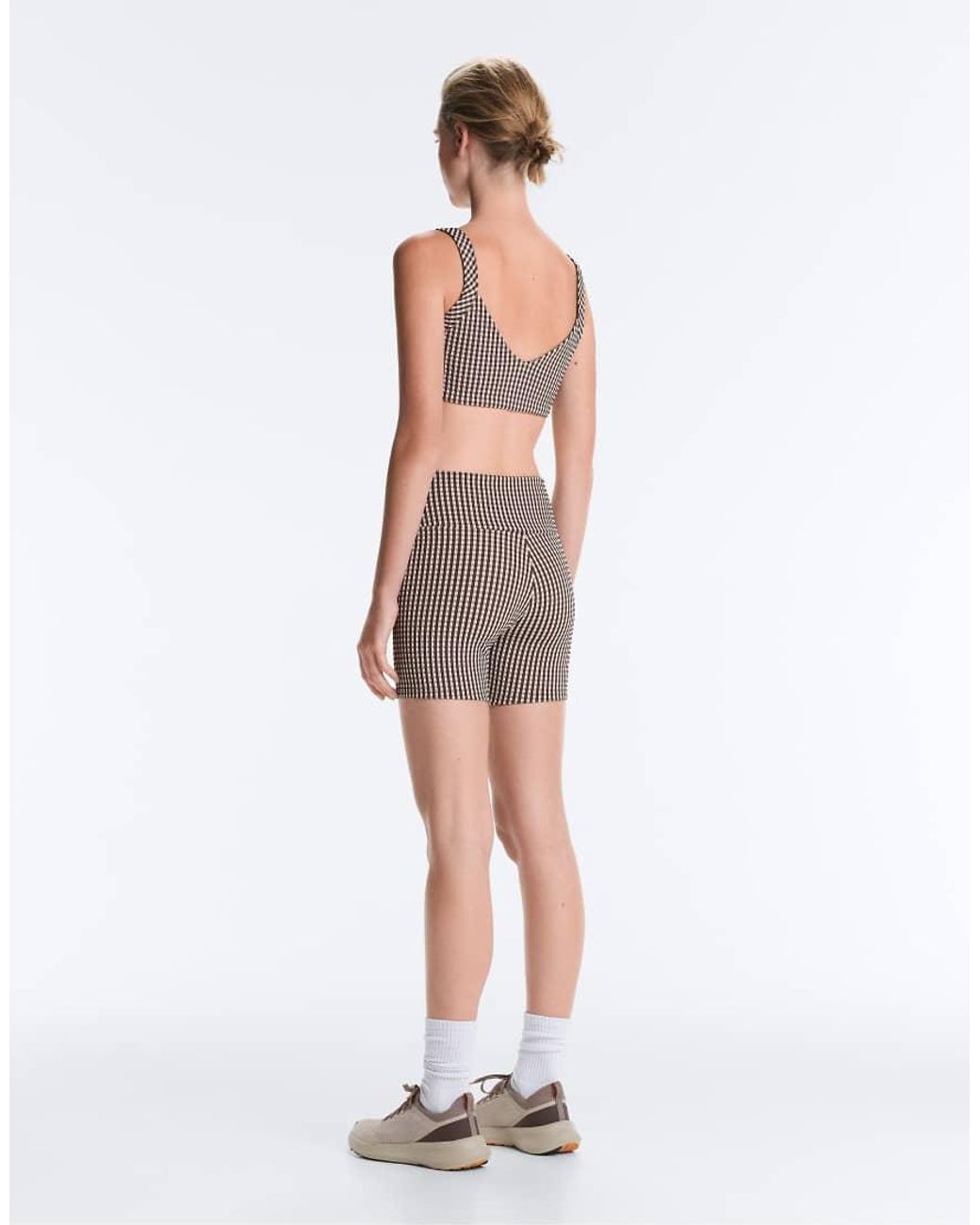 Oysho Brown Comfortlux High-Rise 10Cm Gingham Hot Pants
