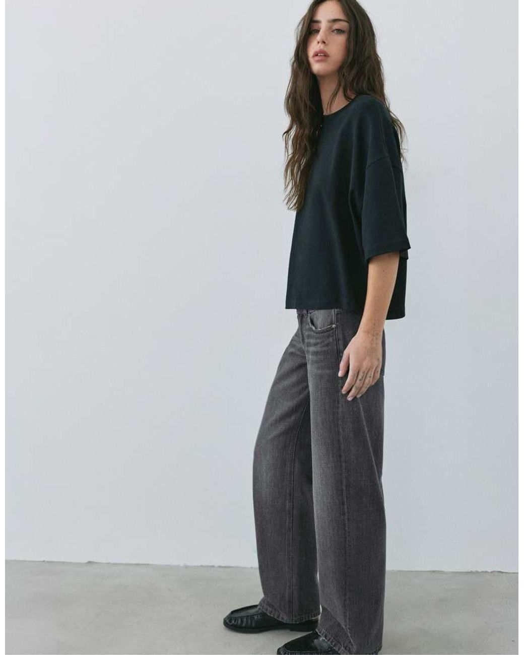 Pull&Bear Gray Petite Low-rise Straight Leg Jeans