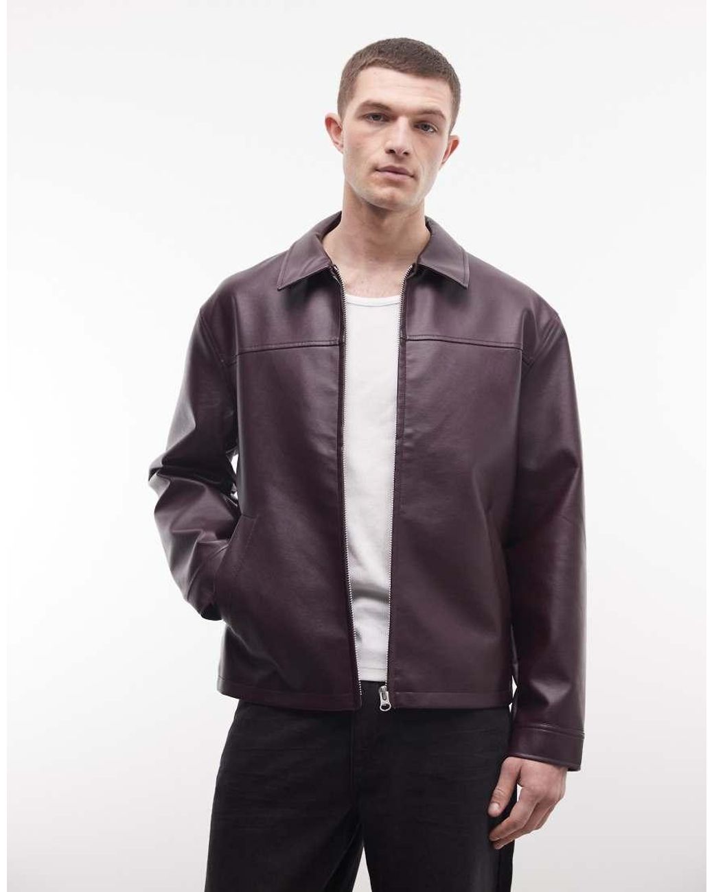 ASOS Purple Faux Leather Harrington Jacket for men