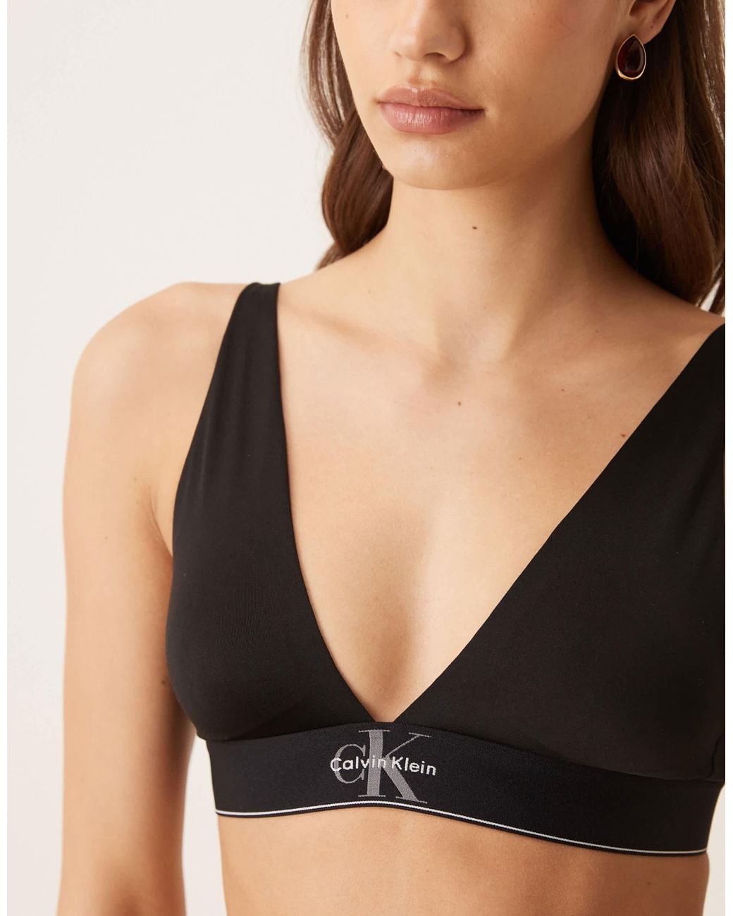 Calvin Klein Black Graphic Logo Lightly Lined Triangle Bra