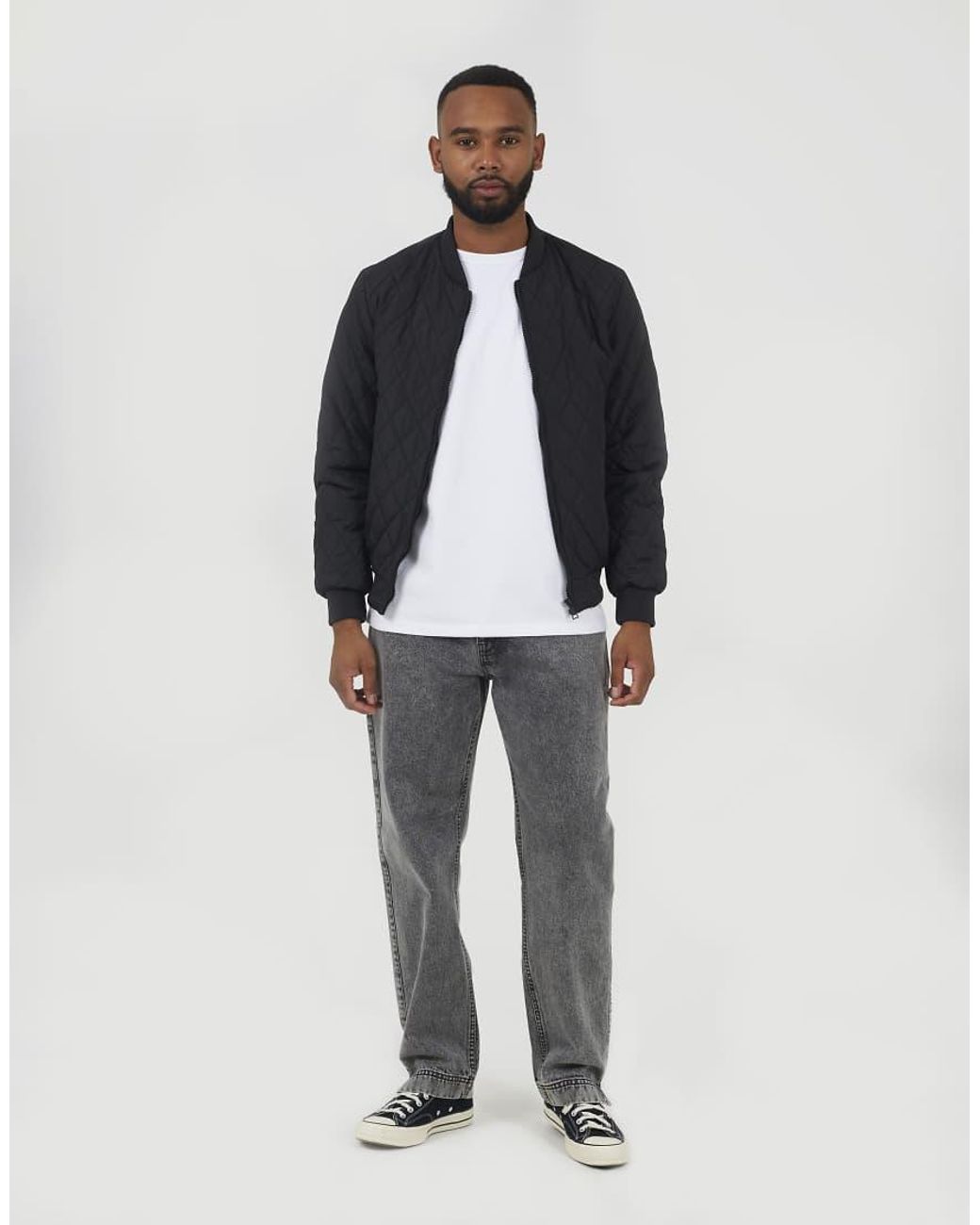 Brave Soul Blue Diamond Quilted Bomber Jacket for men