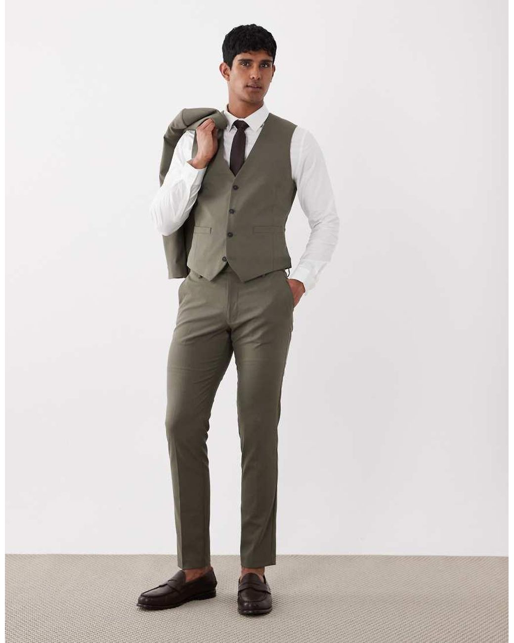ASOS Green Skinny Suit Vest for men