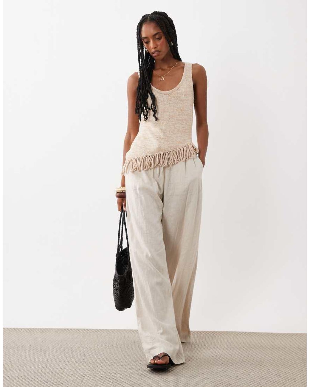 ASOS Natural Asym Fringe Twisted Knit Cami