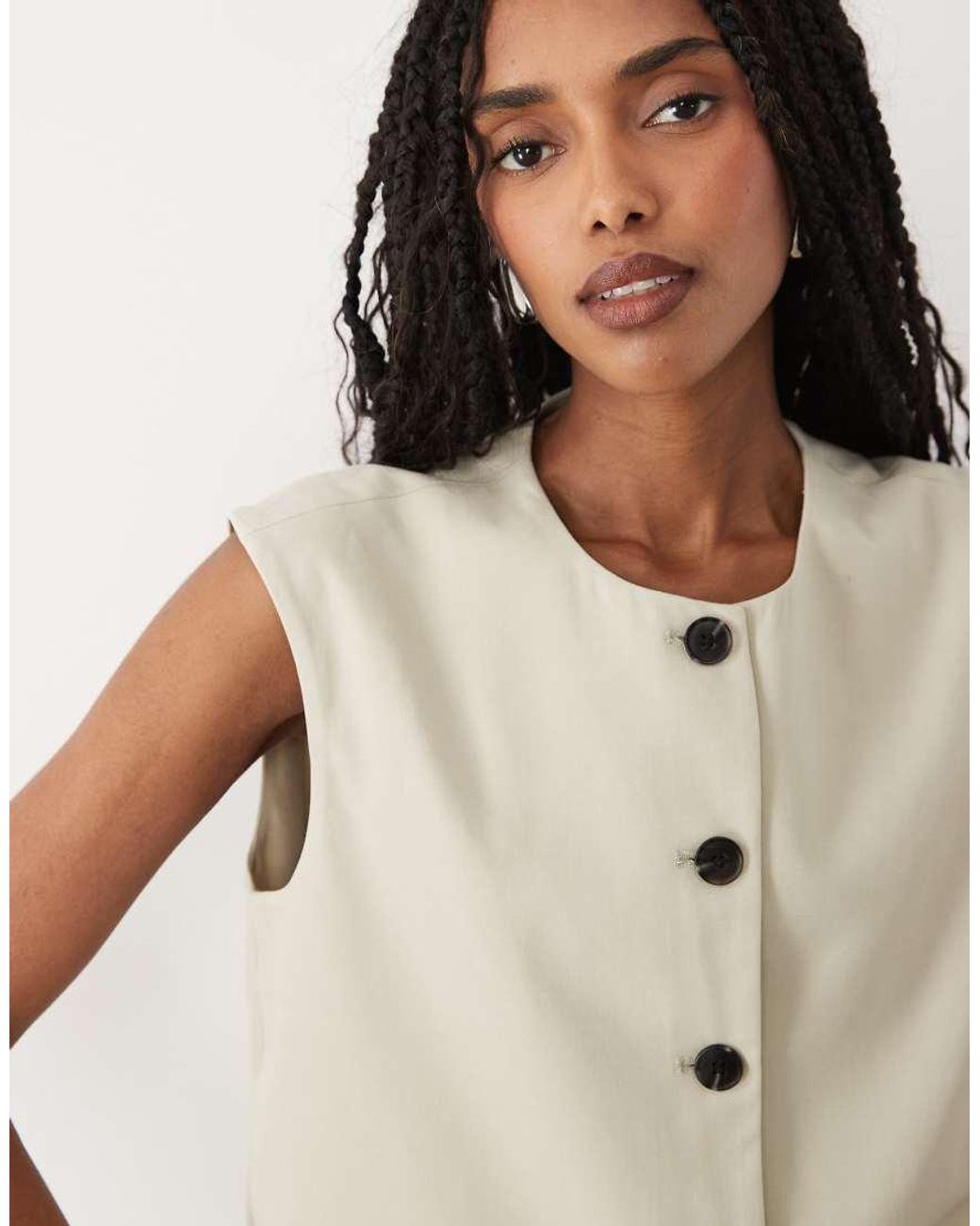 Aware Natural Cropped Tailored Waistcoat Co-ord