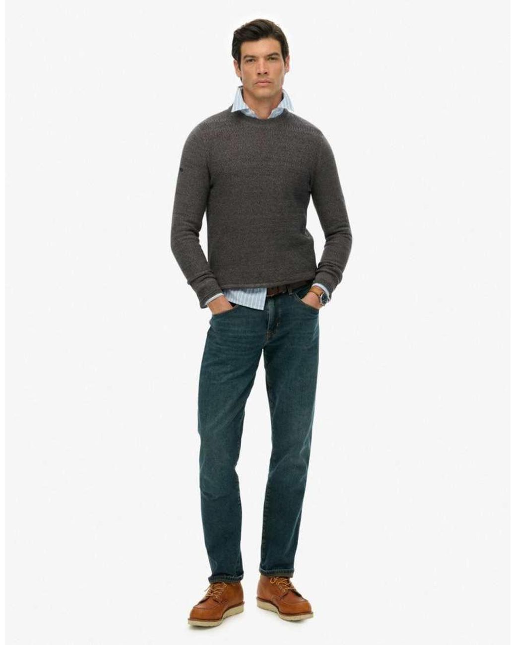 Superdry Gray Light Weight Cotton Texture Jumper for men