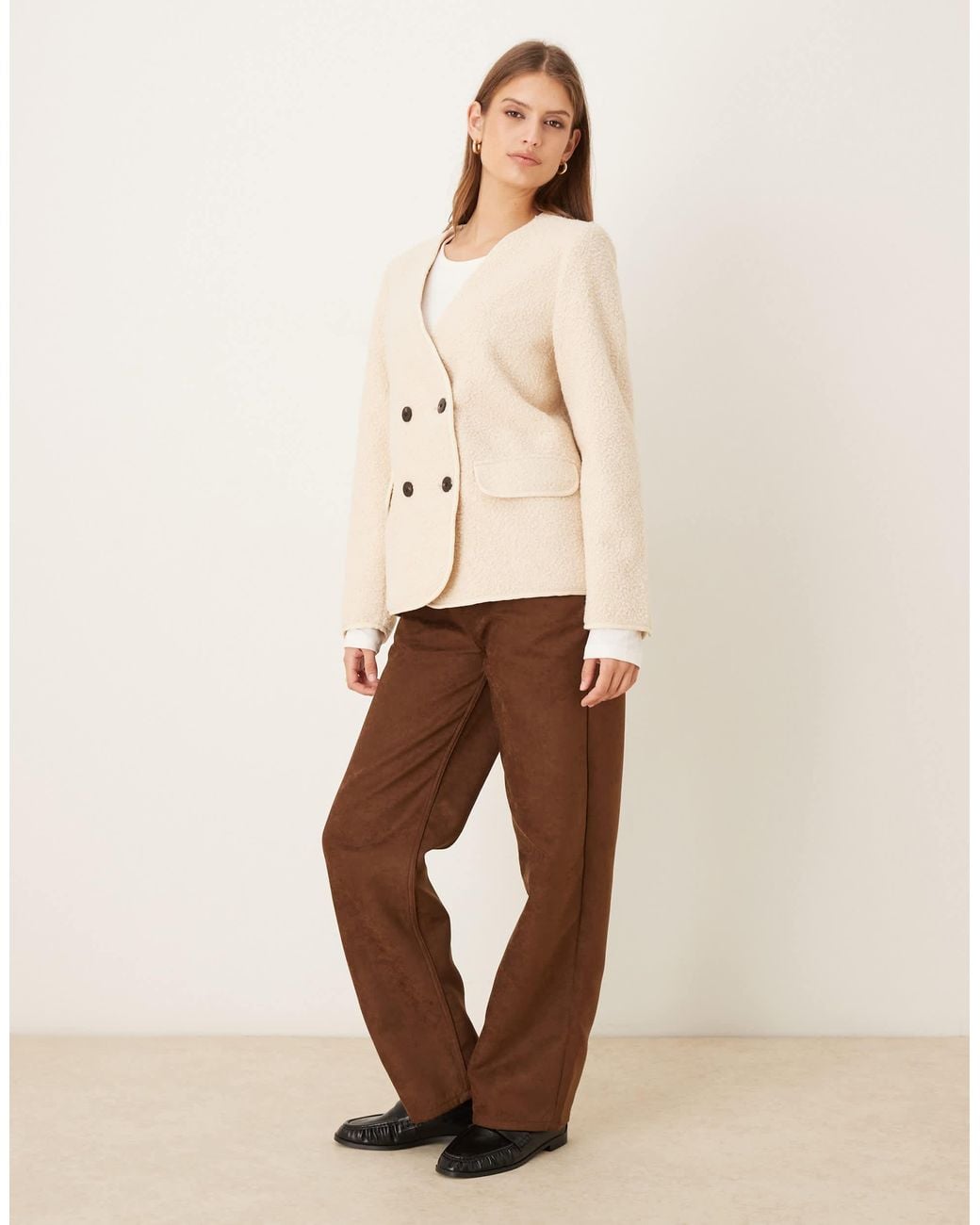 Vila Natural Teddy Jacket With Button Details