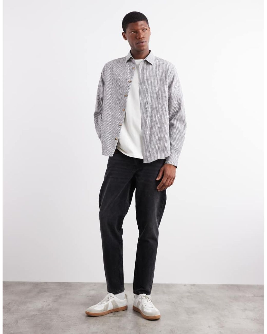 ASOS Gray Regular Fit Seersucker Stripe Shirt for men