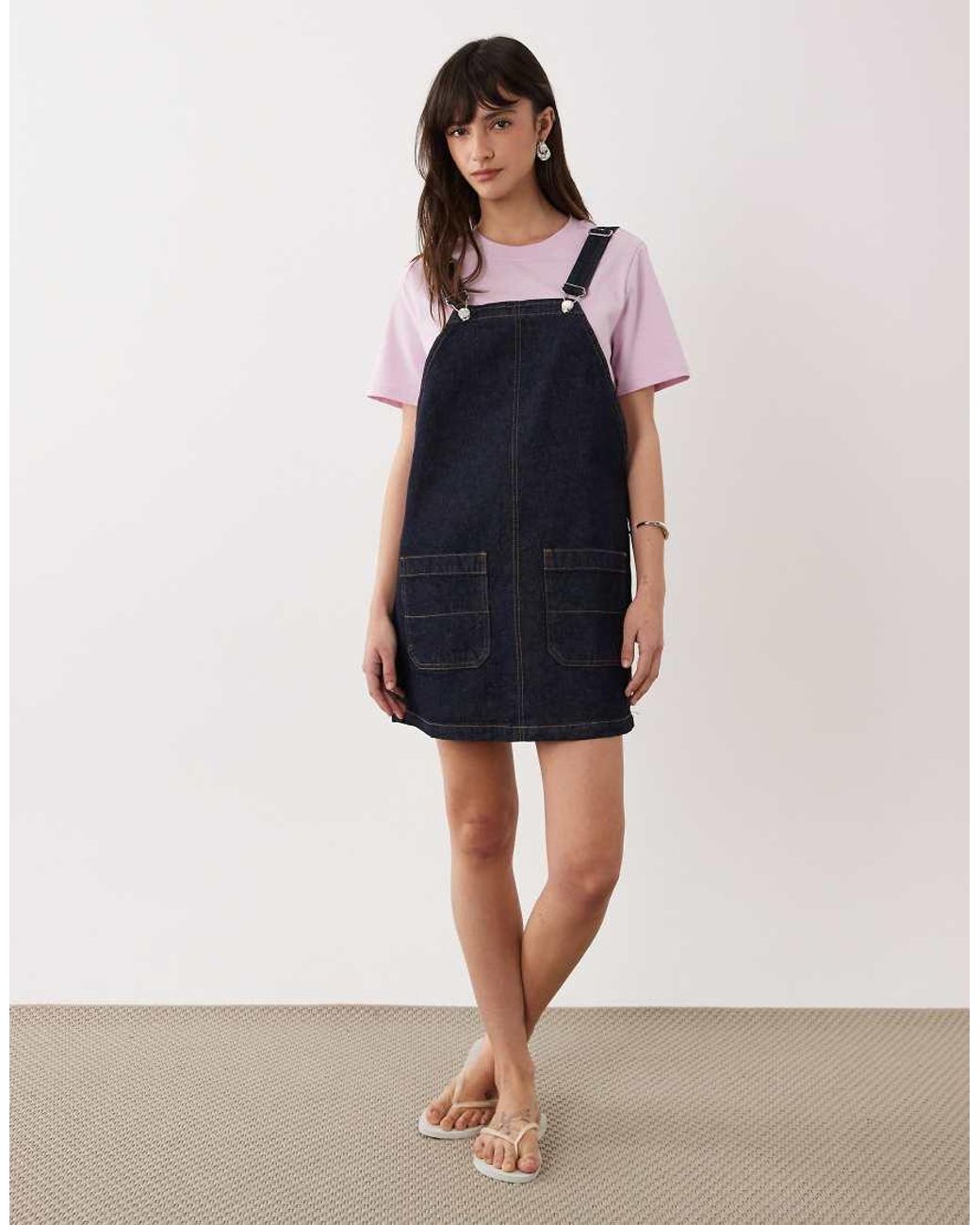 Miss Selfridge Blue Denim Pinafore Dress With Buckle Detail