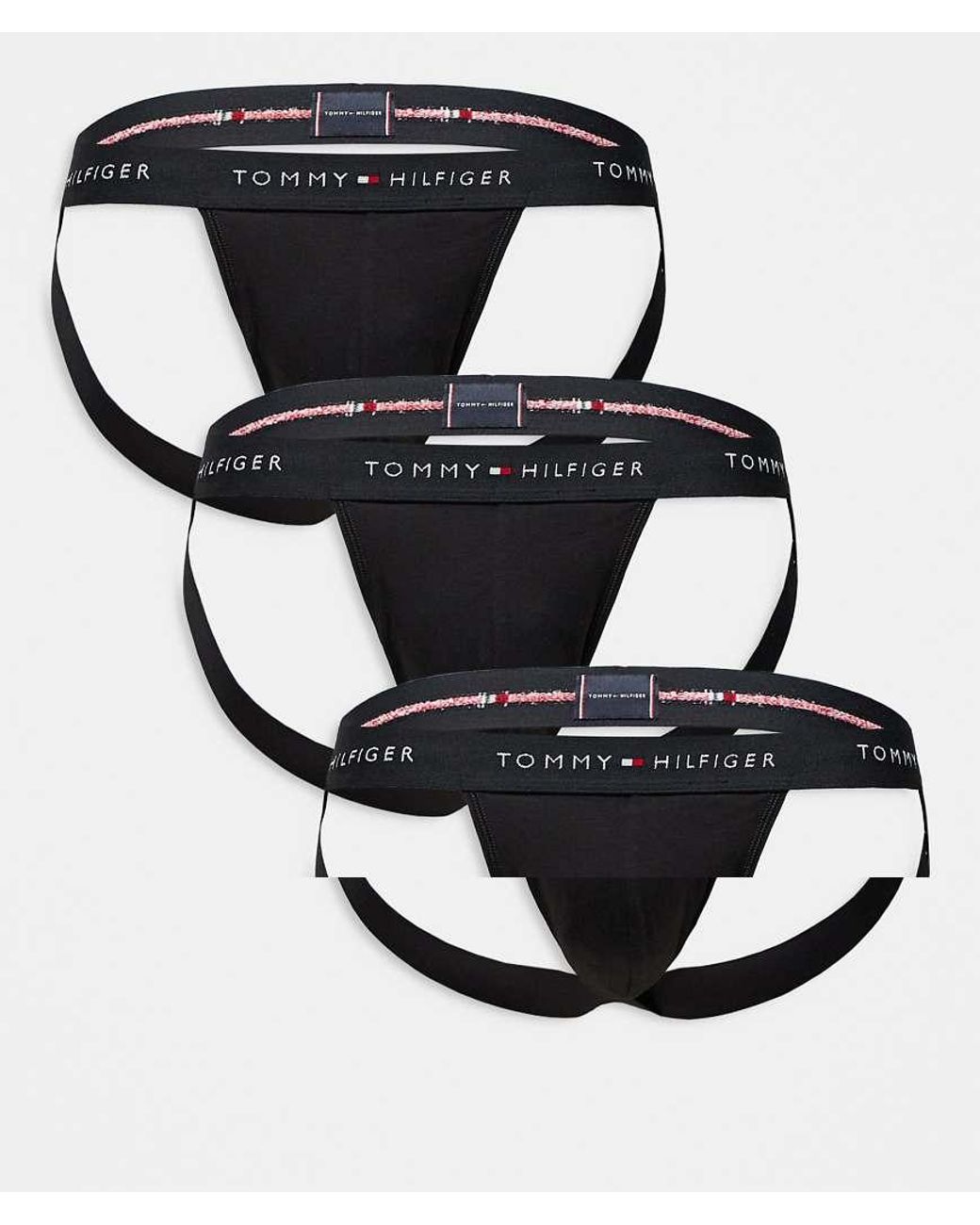 Tommy Hilfiger Black Signature Cotton 3 Pack Jockstraps for men