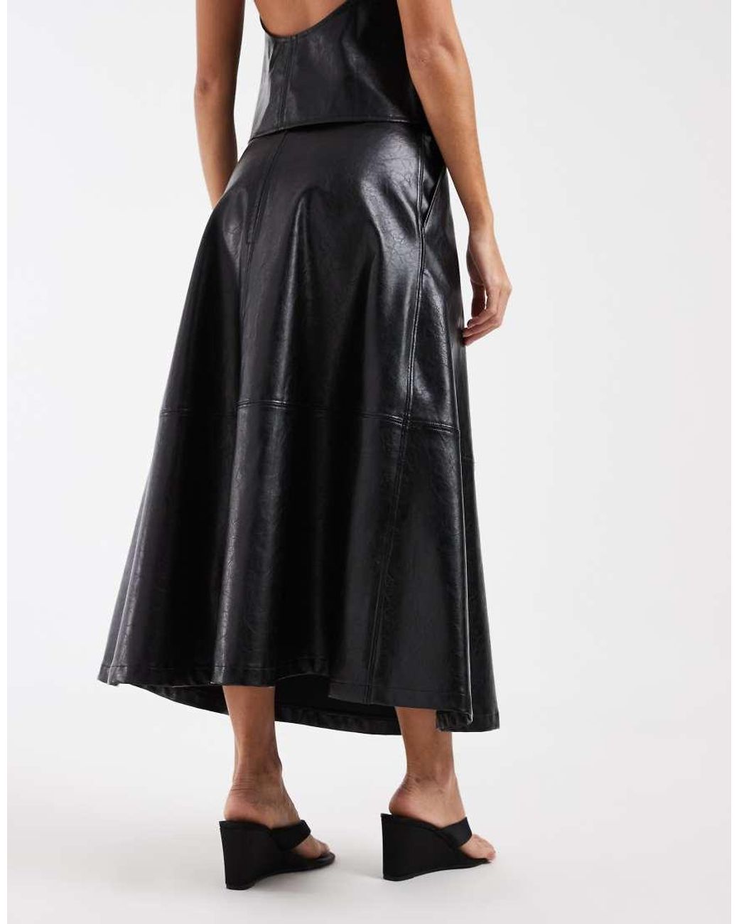 ASOS White Tailored Faux Leather Midi Circle Skirt