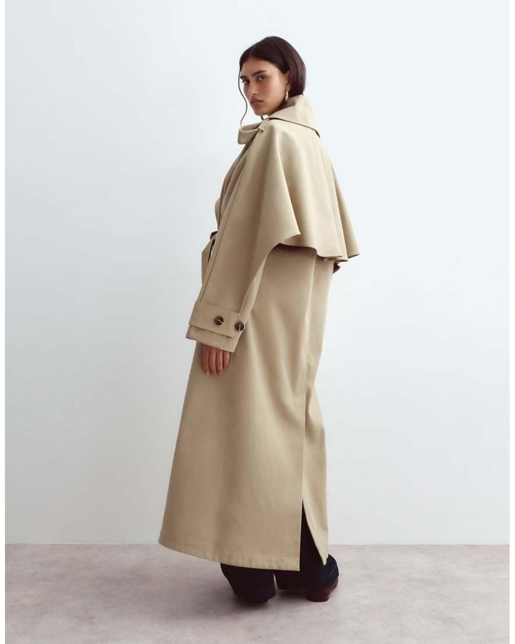 ARRANGE Natural Premium Belted Funnel Neck Trench Coat