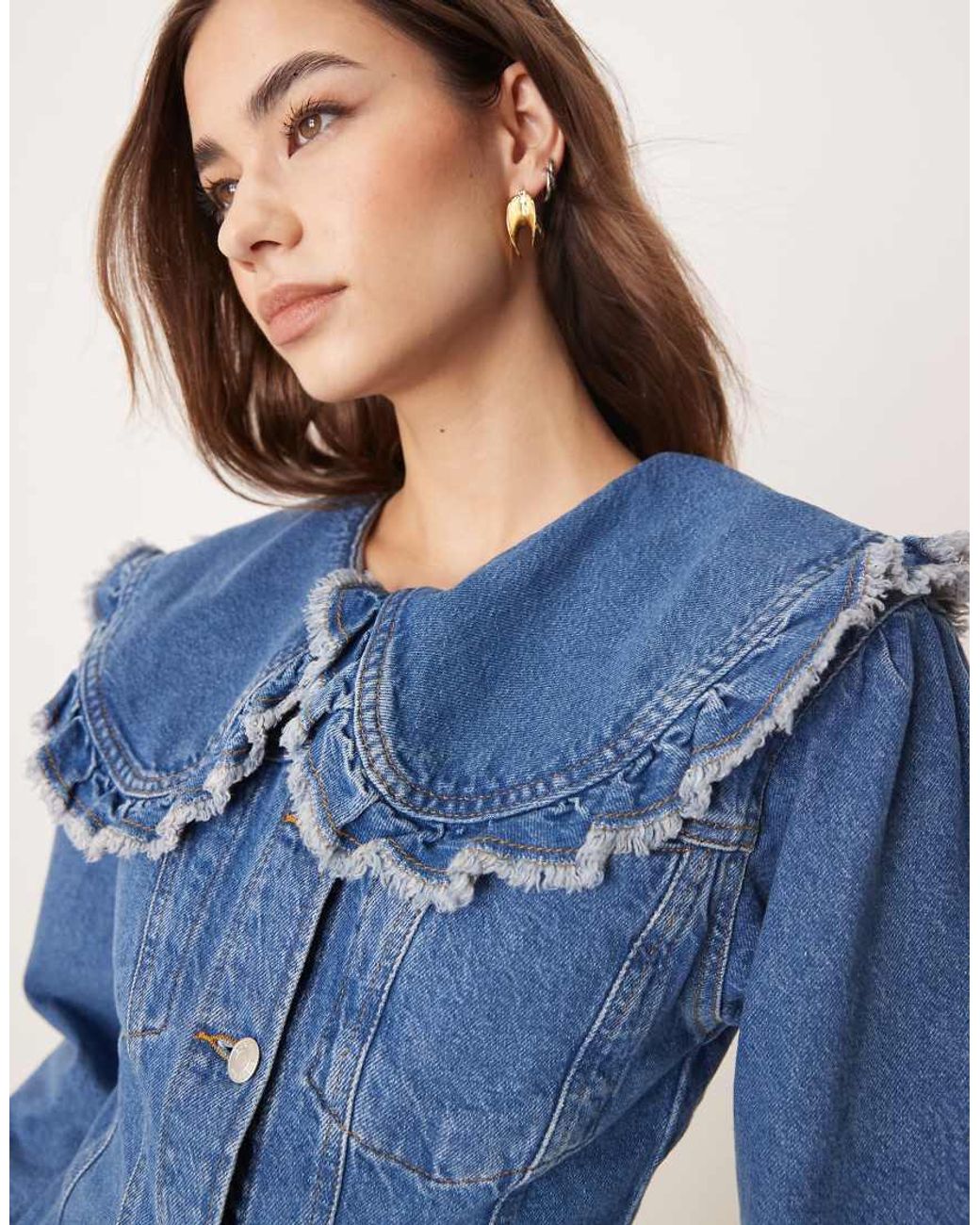MEER. COLLAR RUFFLES DENIM JACKET (ブルー) MEER. COLLAR RUFFLES DENIM JACKET (ブルー)