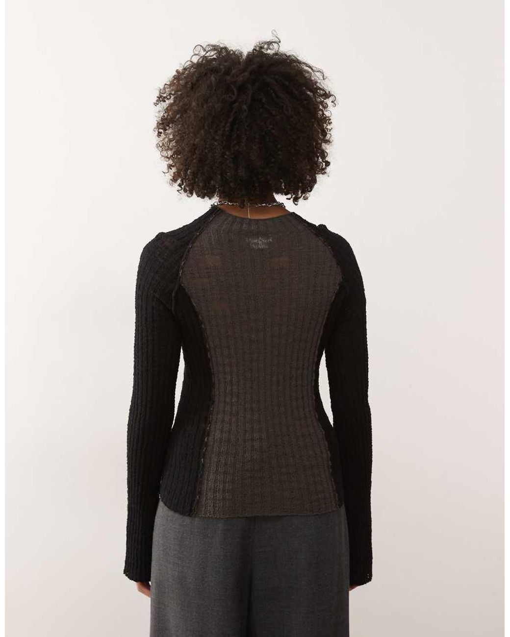 Weekday Black Semi Sheer Knitted Long Sleeve Top