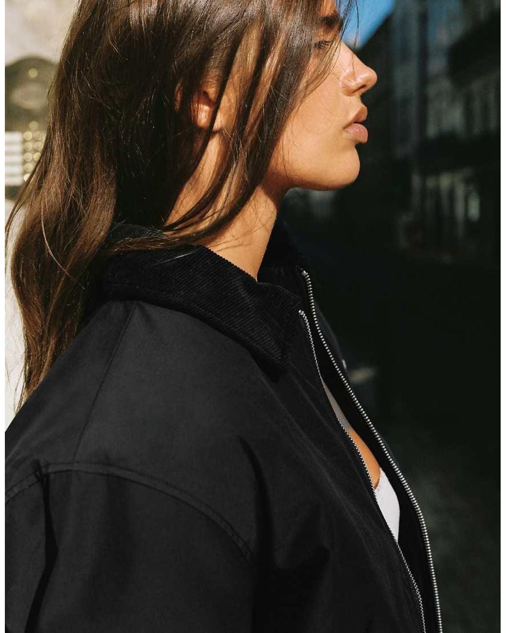 Pull&Bear Black Waxed Bomber Jacket