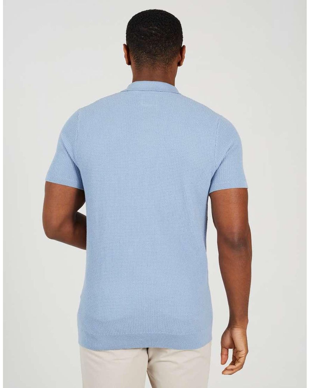 Brave Soul Blue Cotton Waffle Knit Embroidered Polo Shirt for men