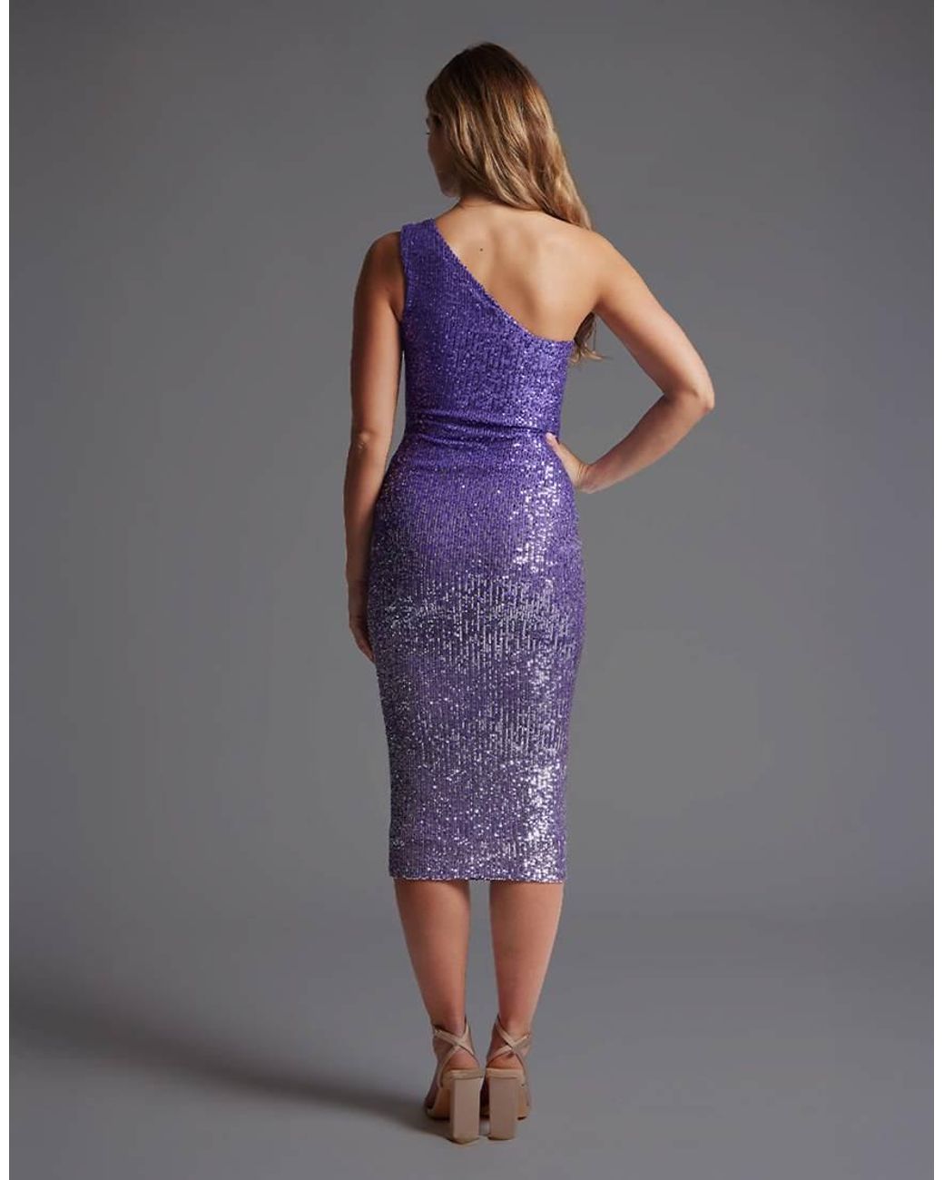 Vesper Purple One Shoulder Ombre Sequin Midaxi Dress With Cut Out