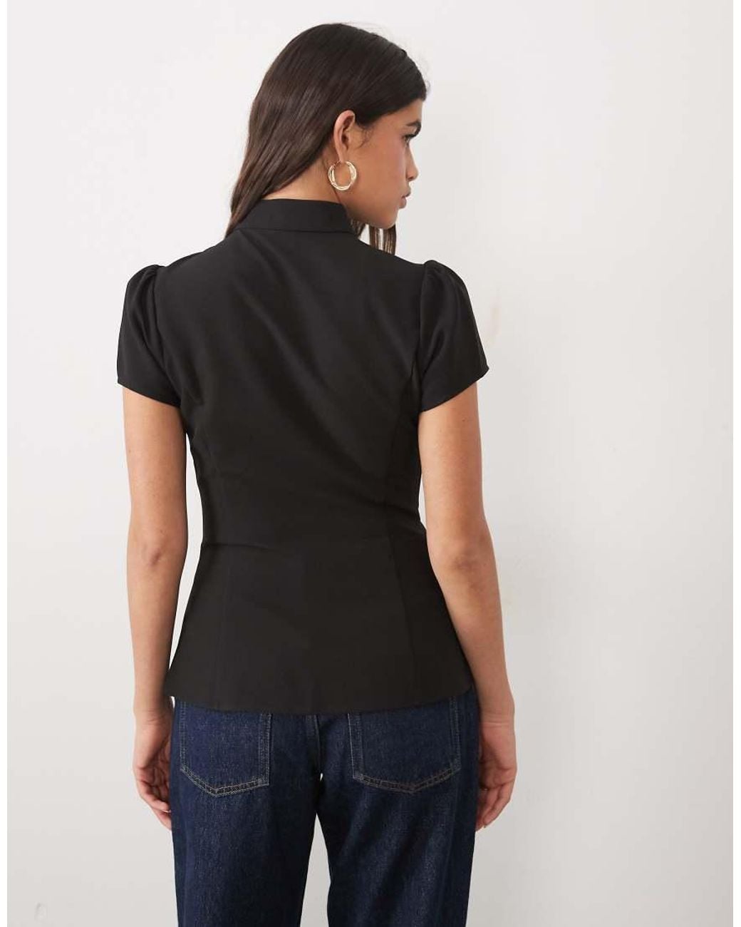 Gina Tricot Black Mandarin Collar Keyhole Top