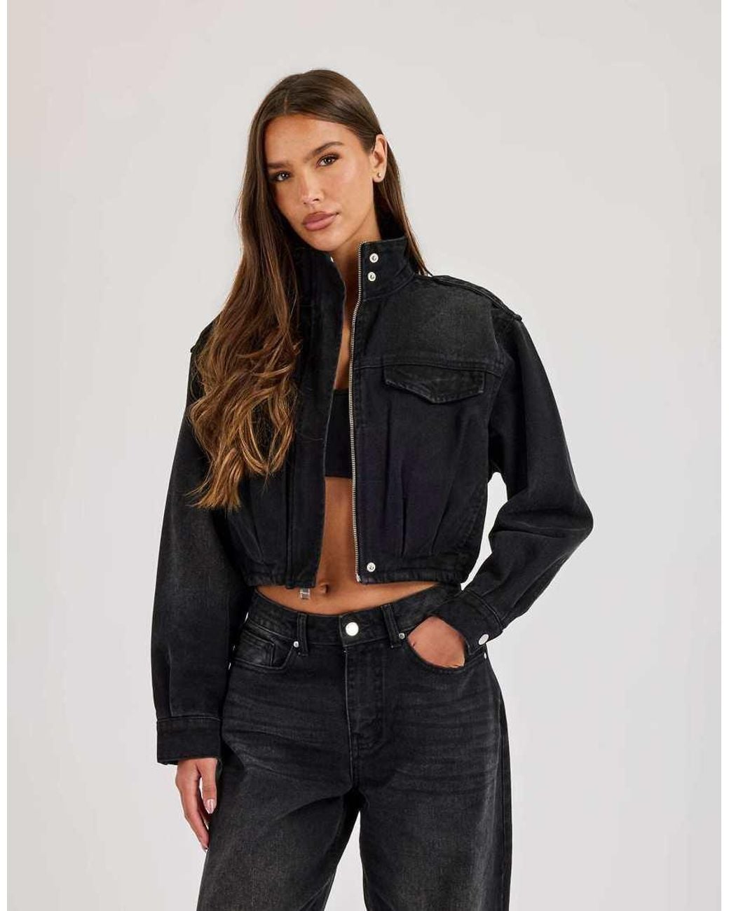 CERNUCCI Blue Denim Funnel Neck Jacket