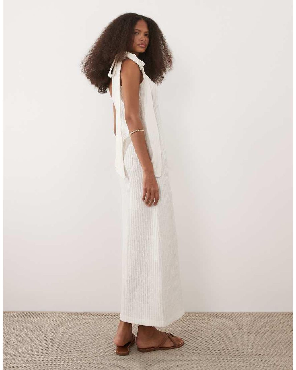 ASOS Natural One Shoulder With Tie Detail Maxi Dress