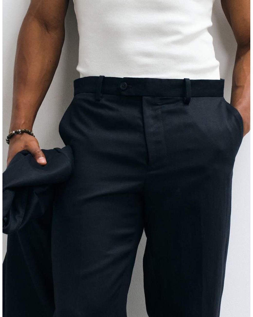 Mango Blue Amalfi Slim Fit Linen Blend Suit Trouser Co-ord for men