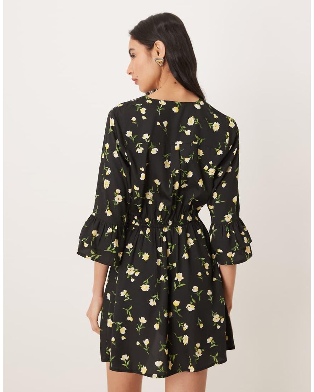 Wednesday's Girl Natural Wrap Around Long Sleeve Mini Dress