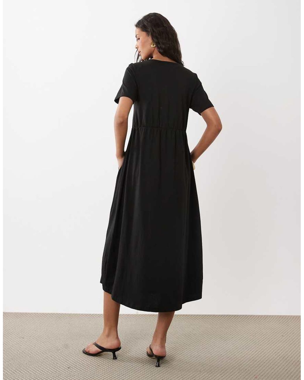 Threadbare Black Jersey Short Sleeve Midi Dress