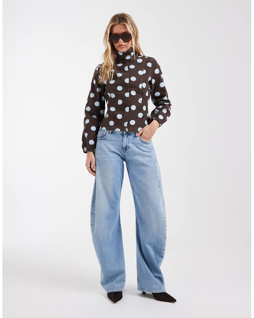ASOS White Denim Fitted Funnel Neck Jacket