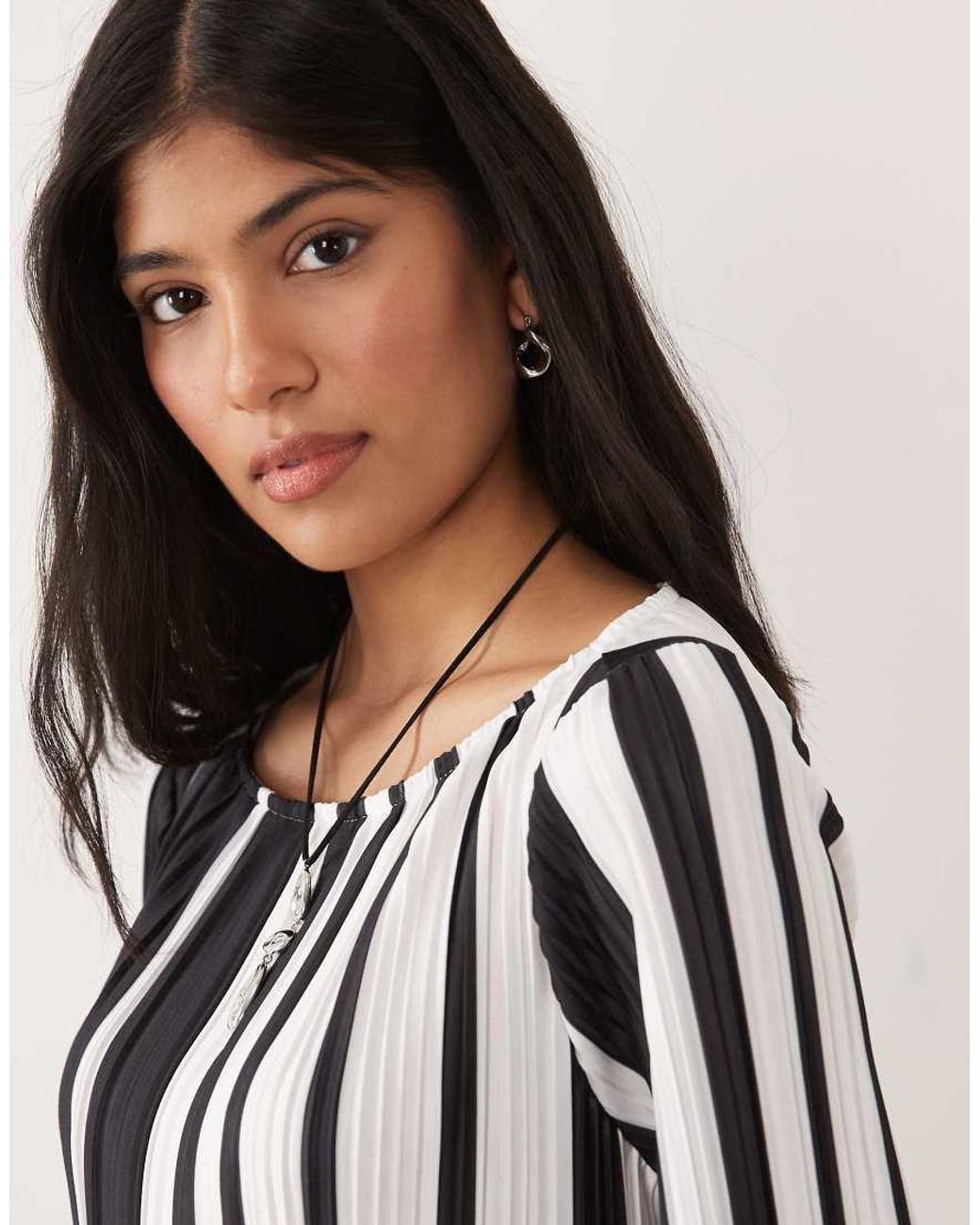 ASOS Natural Plisse Long Sleeve Midi Dress