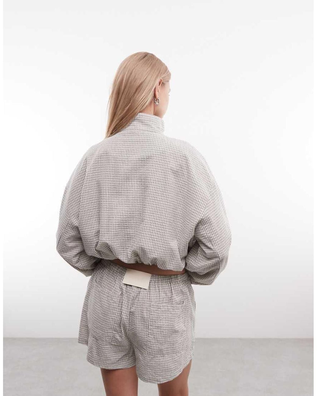 CERNUCCI Check Twill Funnel Neck Jacket (part Of A Set)-white