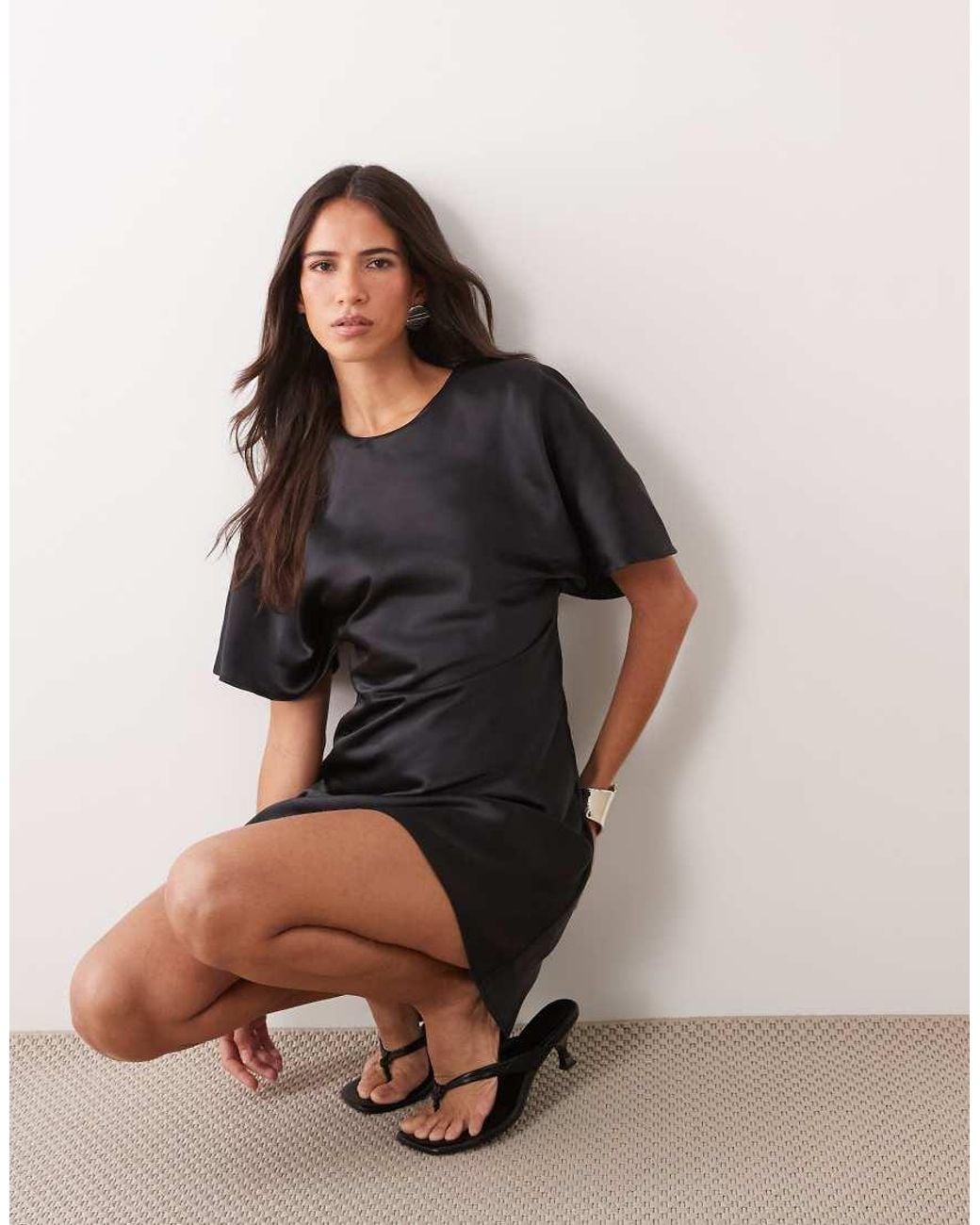 ASOS Black Cape Back Detail Satin Mini Dress