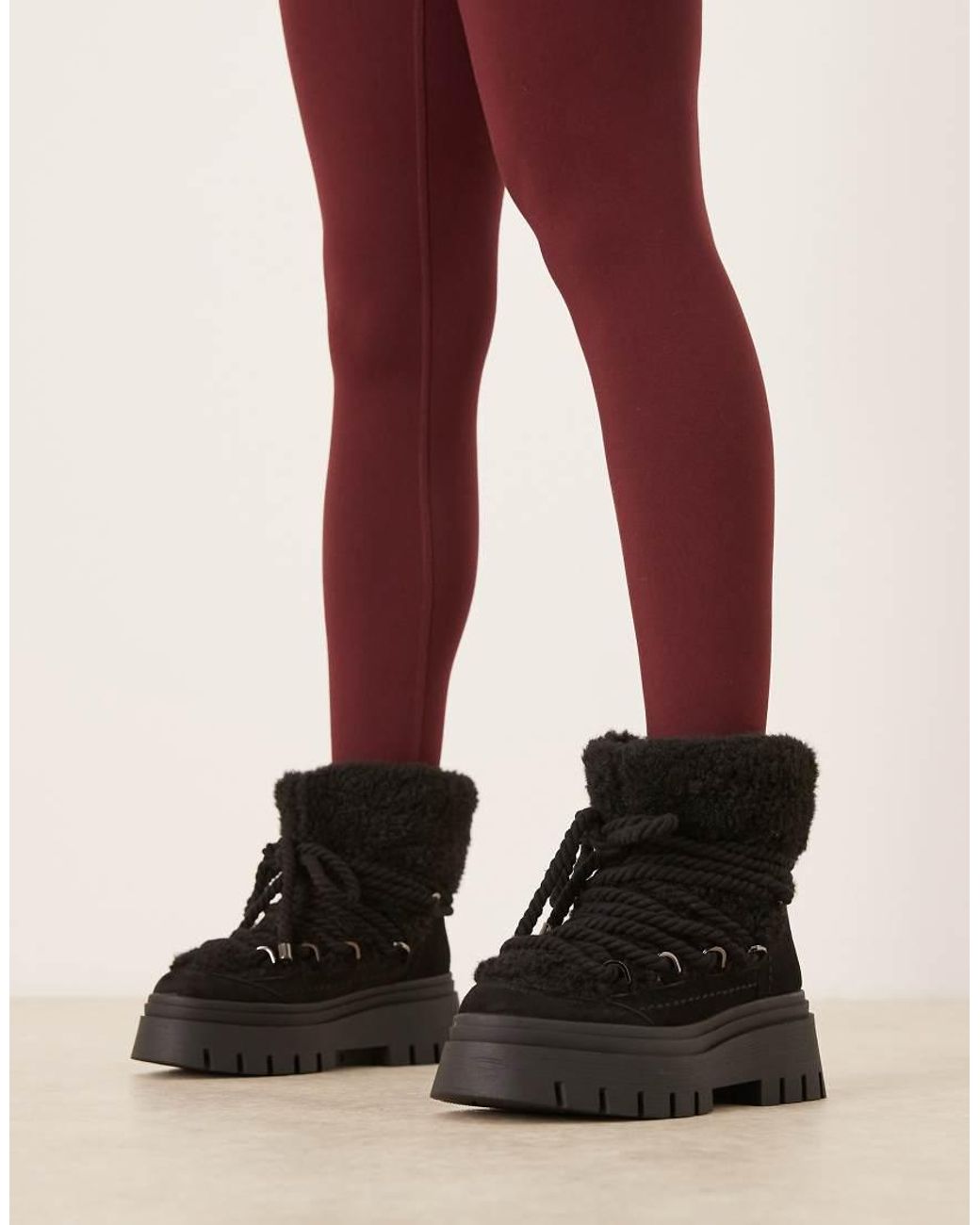 ASOS Black Acclaim Shearling Lace Up Snow Boots