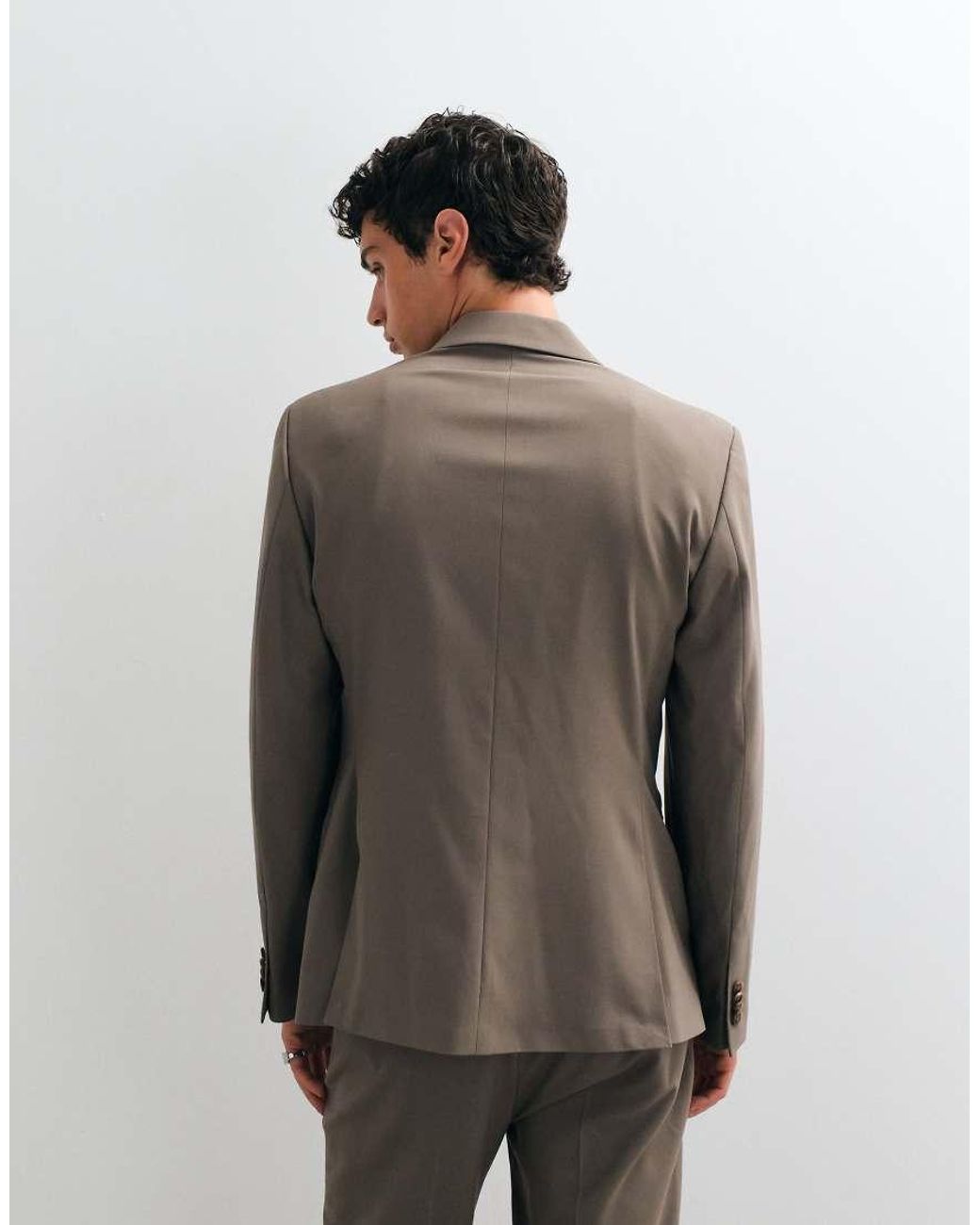 ASOS Natural Slim Double Breasted Suit Jacket for men