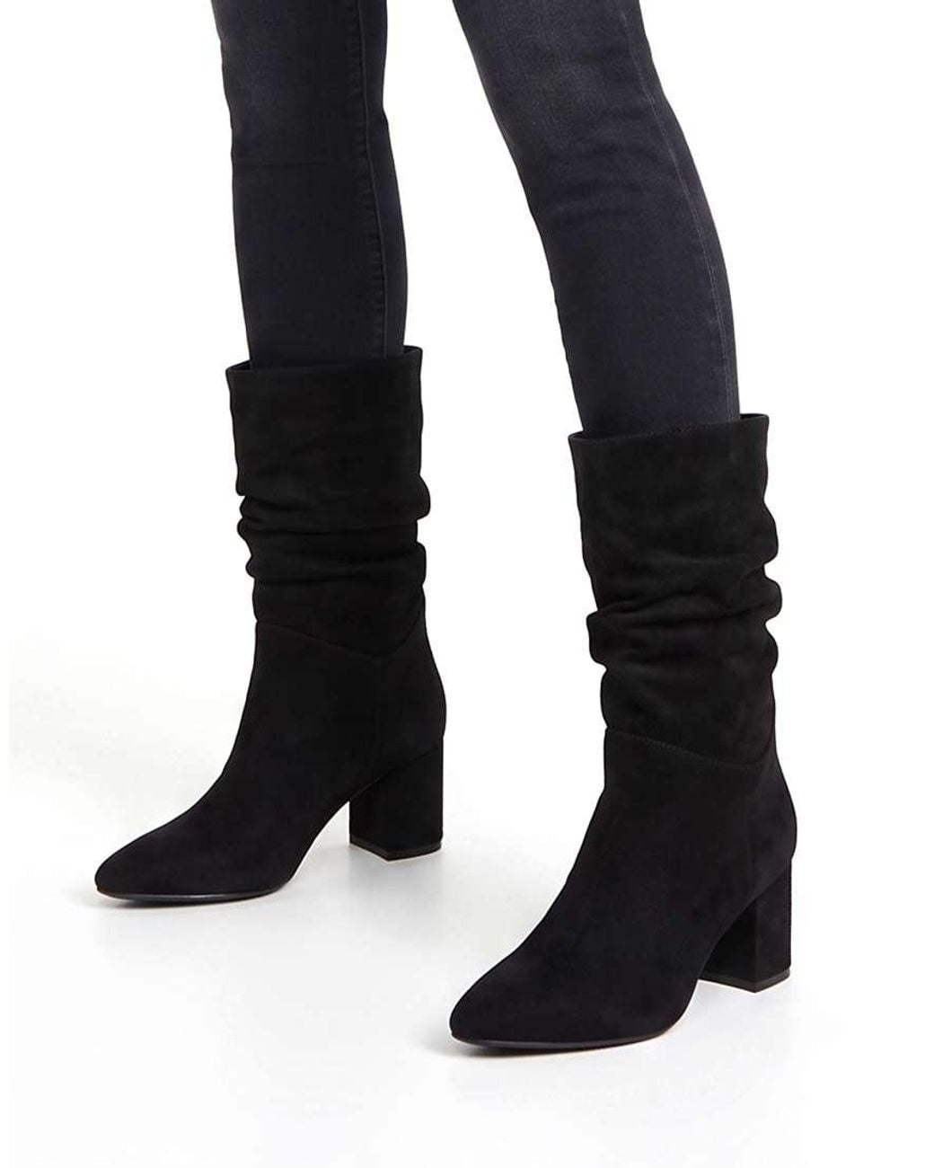 SEQWL Black Mid-Boot Slouch Booties Pointed Toe With Mid Block Heel