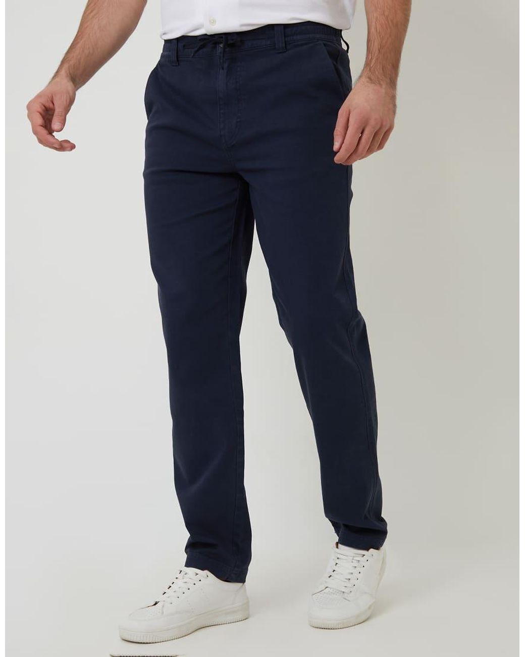Threadbare Blue Cotton Elasticated Waist Chino Trousers for men