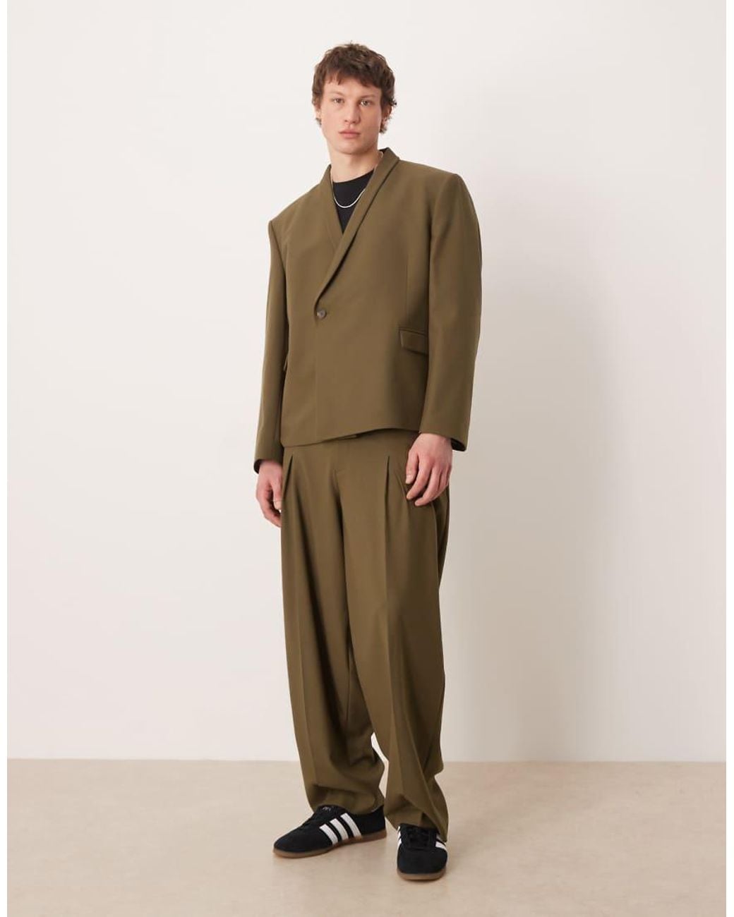 ASOS Green Double Breasted Boxy Shawl Collar Wrap Suit Jacket for men