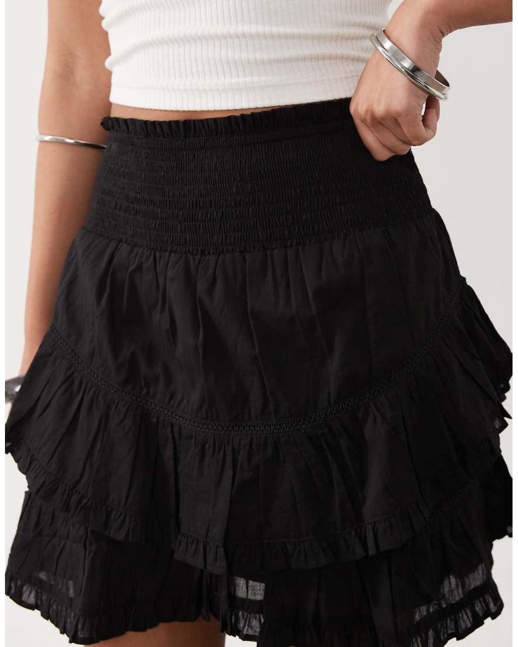 Brave Soul Black Tiered Mini Skirt With Shirred Waistband