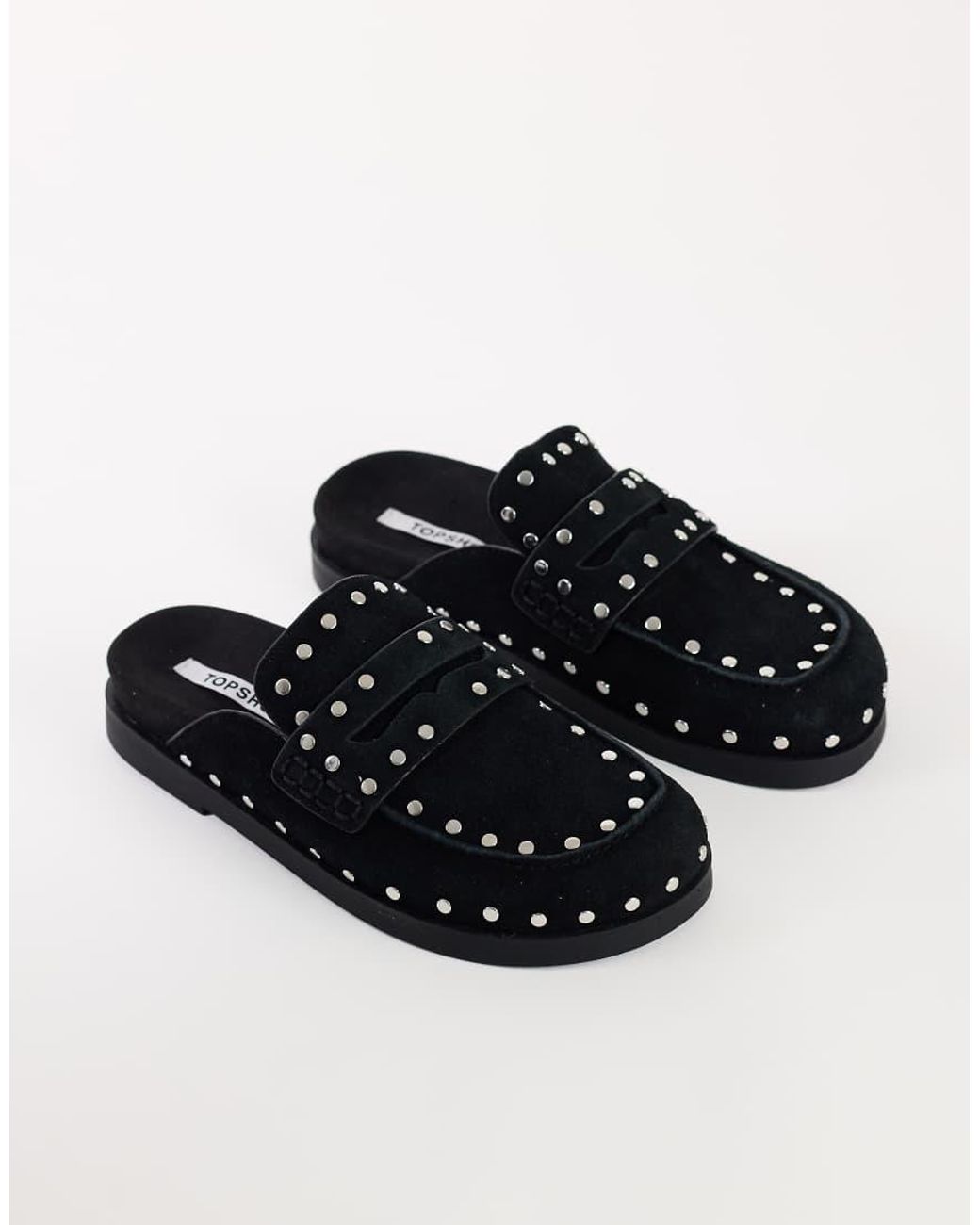 TOPSHOP Black Addie Real Suede Studded Mule Loafer