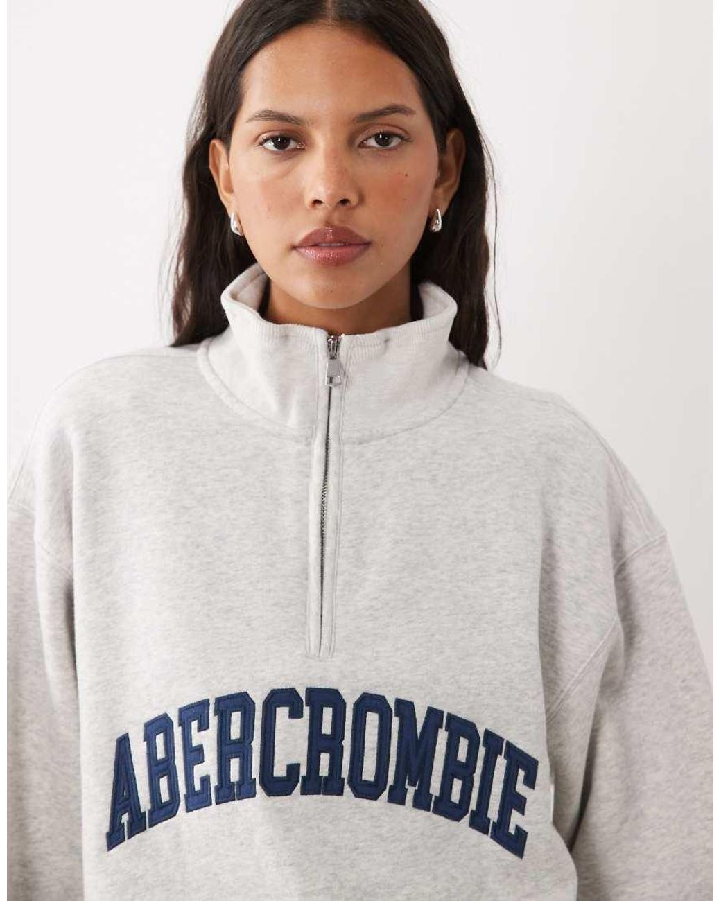 Abercrombie & Fitch White Front Logo 1/4 Zip Sweatshirt