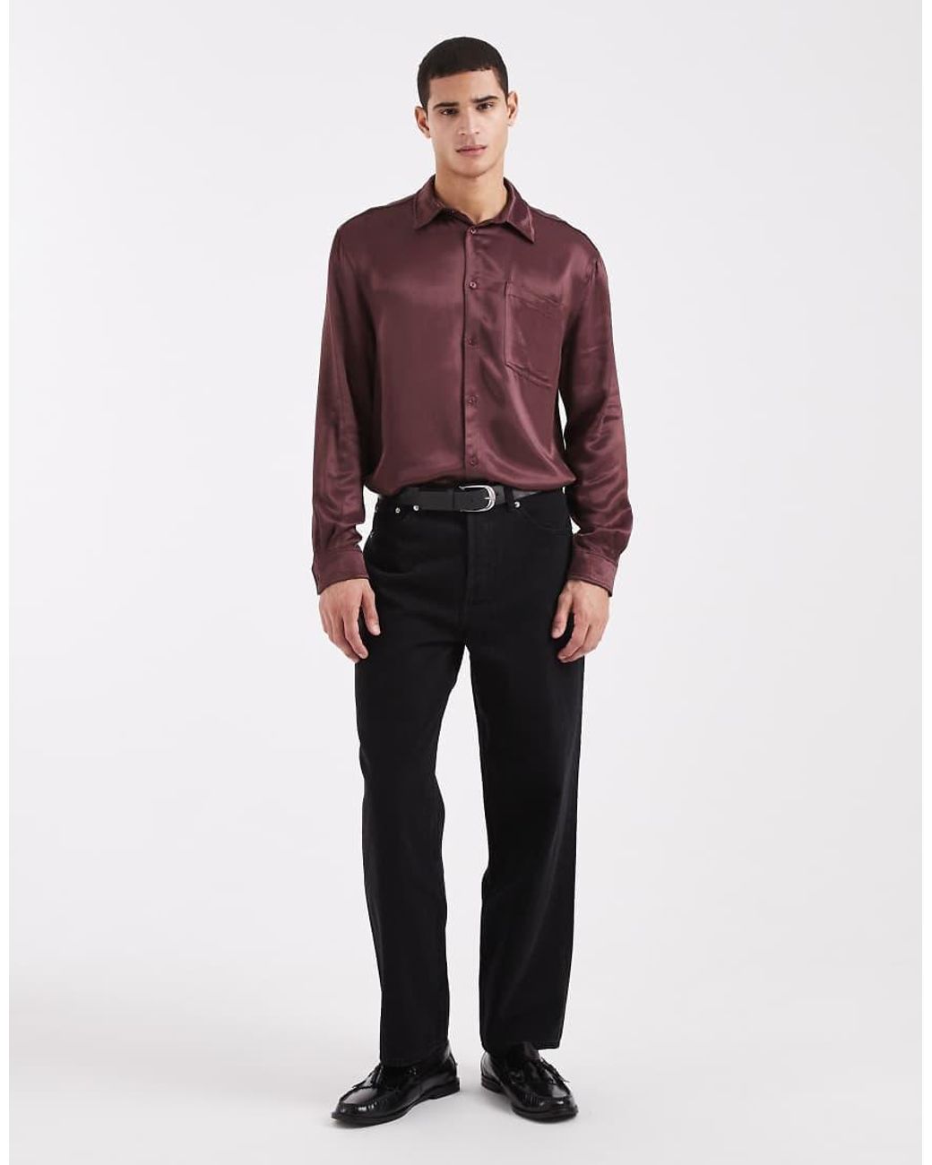 ASOS Red Relaxed Satin Shirt for men