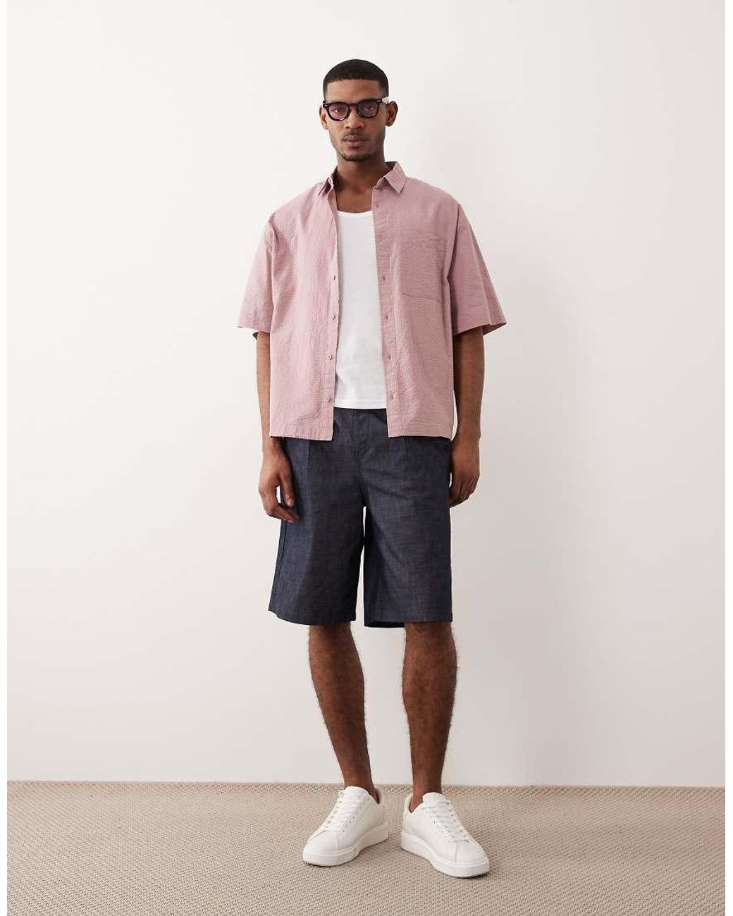 ASOS Pink Oversized Seersucker Shirt for men
