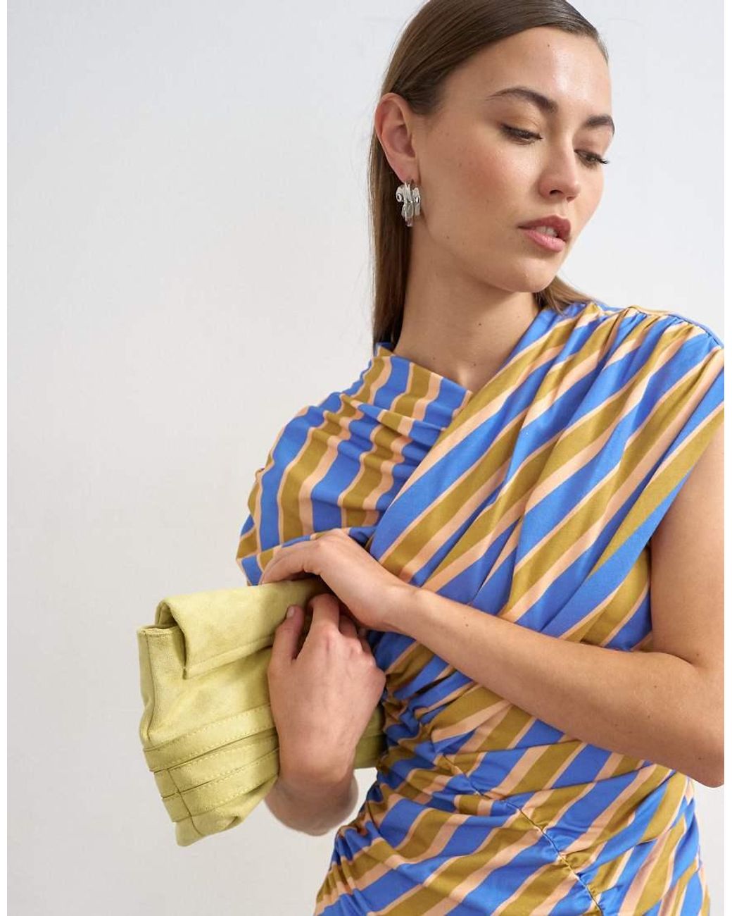 TOPSHOP Blue Striped Wrap Front Ruched Top