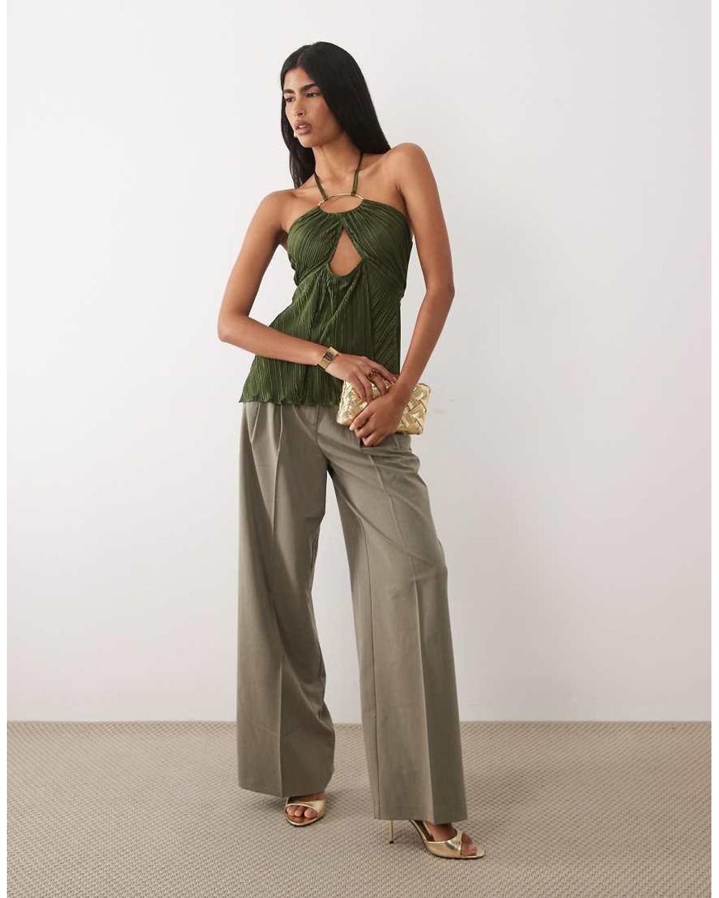 ASOS Green Plisse Ring Halter Bandeau