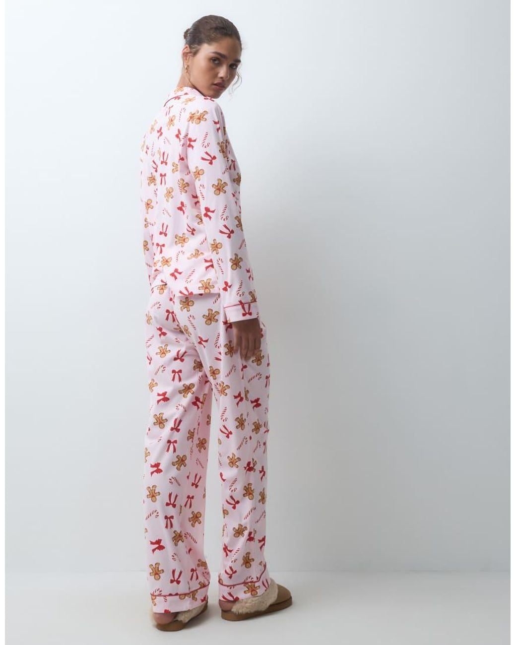 Boux Avenue Pink Christmas Long Sleeve Revere Shirt And Trouser Pj Set