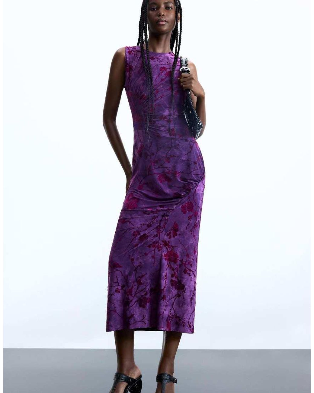 Desigual Geflockte Midi-Jurk in het Purple