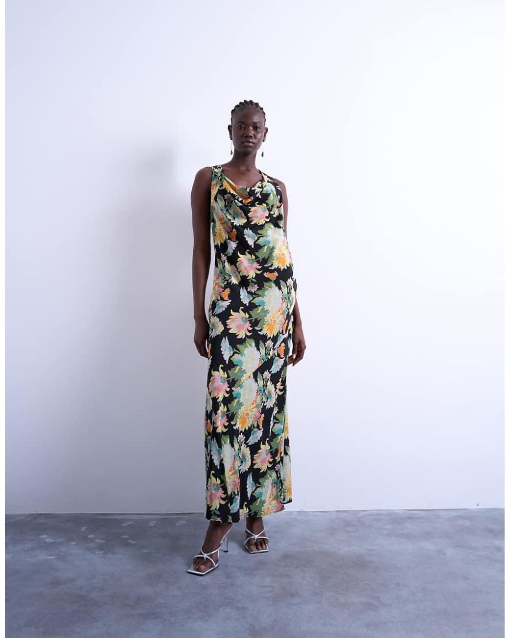 TOPSHOP White Seamed High Cowl Neck Maxi Dress