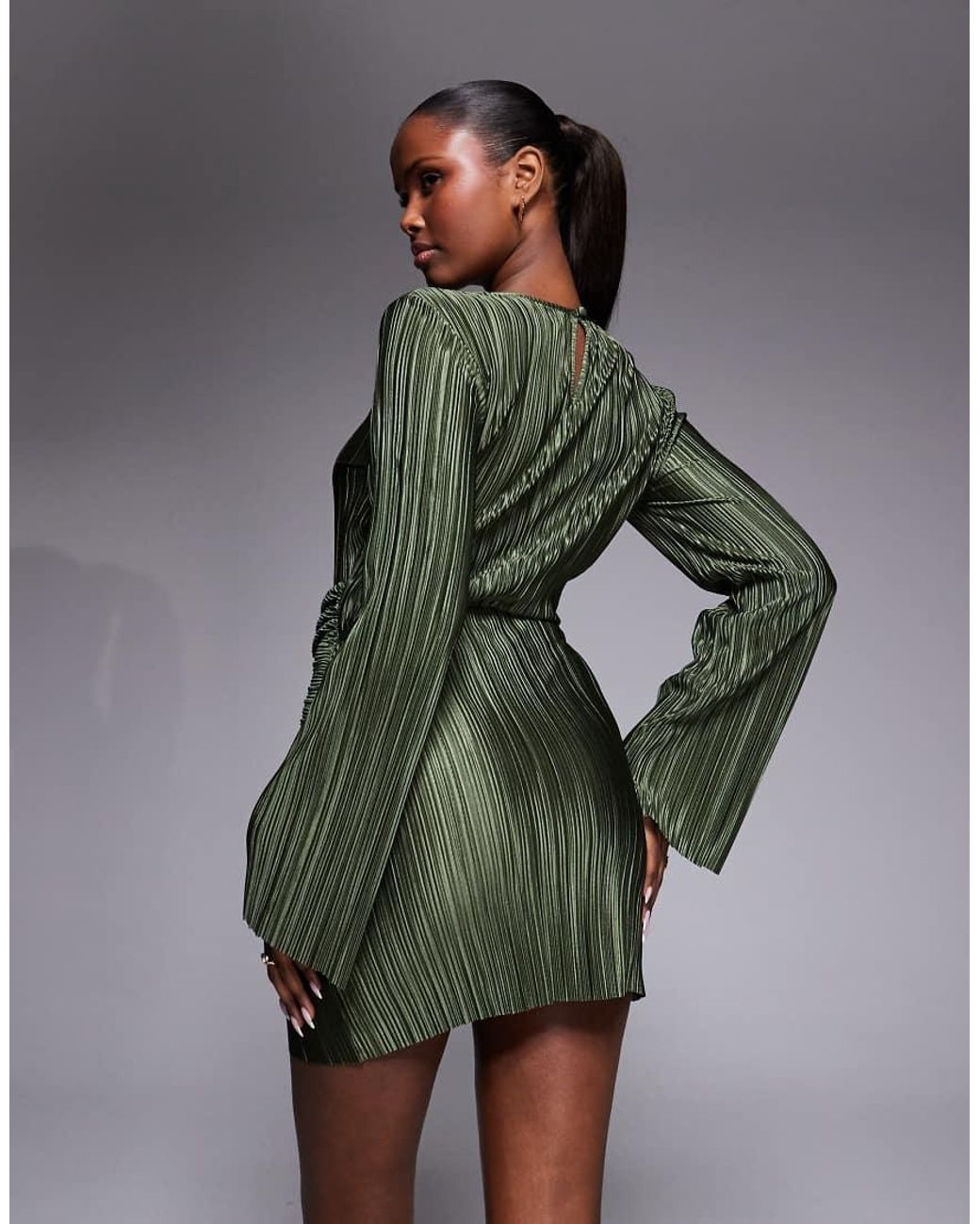 ASOS Green Plisse Wrap Front Mini Dress