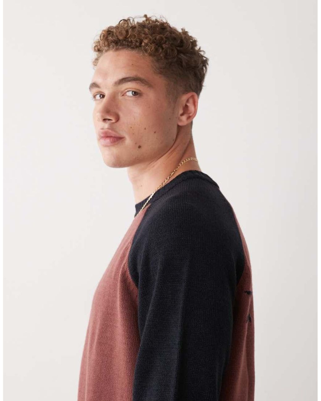 Collusion Red Knitted Sweater With Athletic Print for men