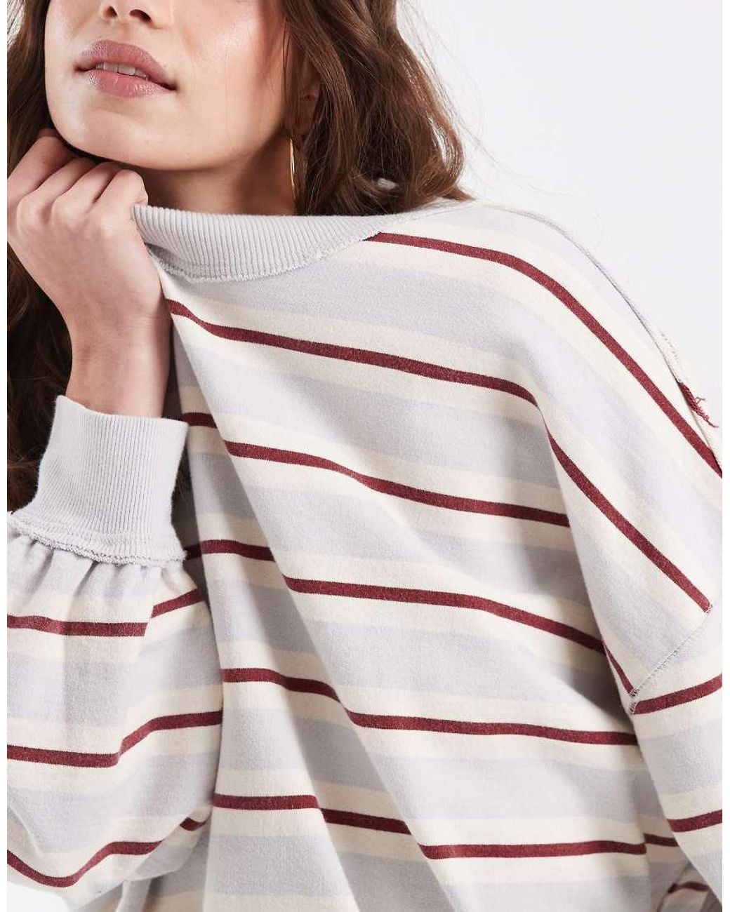 Free People White Palm Spring Boxy High Neck Sweatshirt