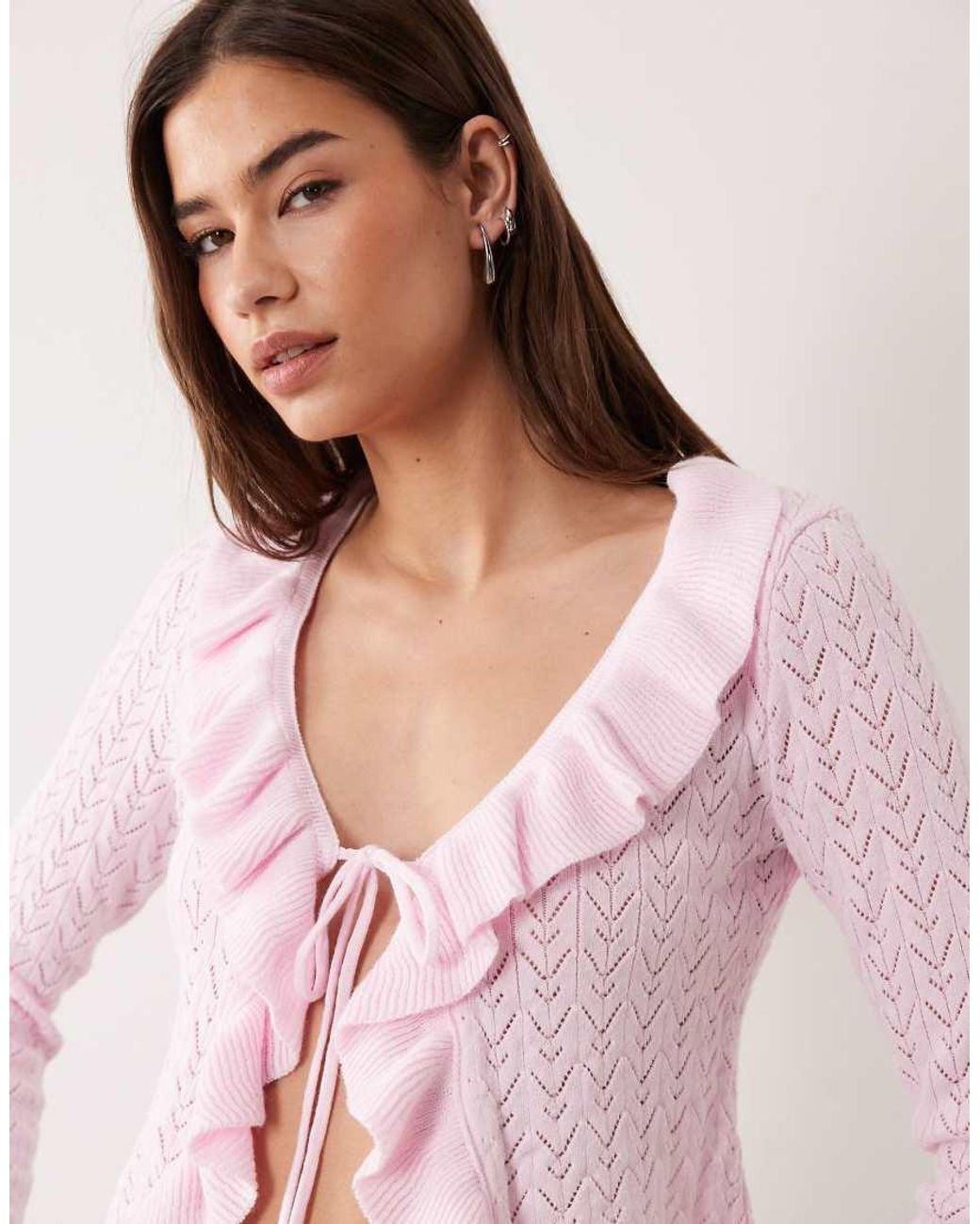 Miss Selfridge White Frill Knitted Tie Front Cardigan